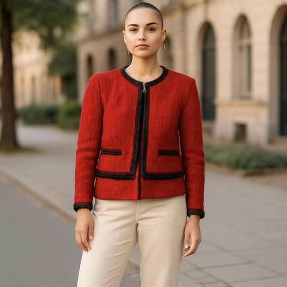 Vtg Scala red silk beaded sparkly evening party special Event short jacket Sz M - Picture 11 of 11